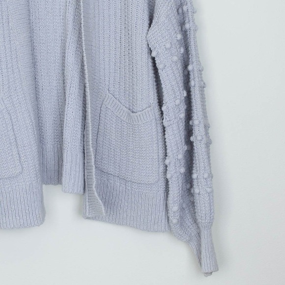 Madewell Gray Pom Pom Sleeve Open Front Cardigan Sweater Womens Size M Chunky - Picture 3 of 9